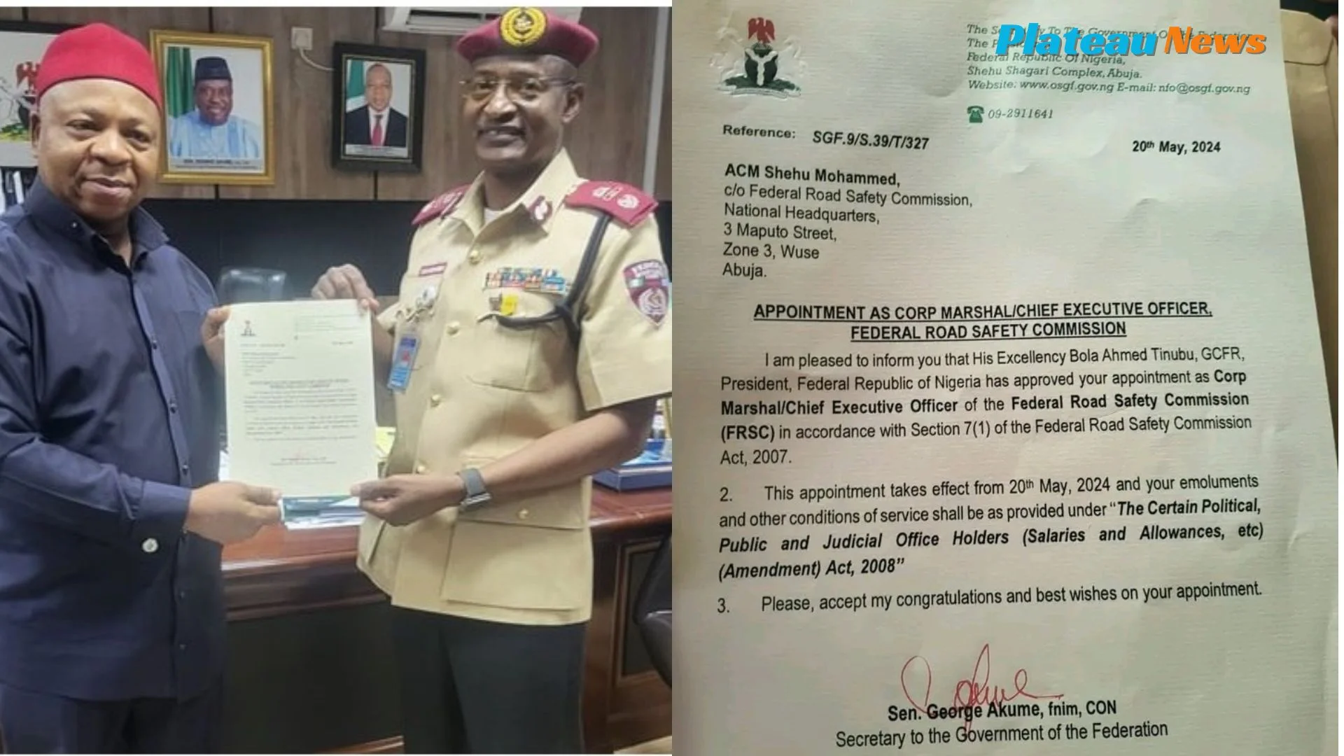 President Tinubu Appoints New FRSC Corp Marshal