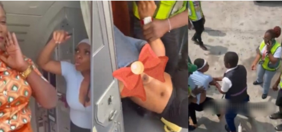 “Like a Movie!” Lagos Lady Dragged Off Plane After Slapping Ibom Air Hostess (see video)
